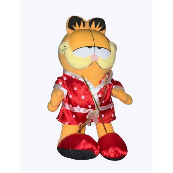Garfield Plush Doll In Red Heart Pajamas - Picture 1 of 9